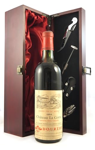 Chateau La Gorre 1964 Grand Vin du Medoc (Red wine) in einer mit Seide ausgestatetten Geschenkbox, da zu 4 Weinaccessoires, 1 x 750ml - 