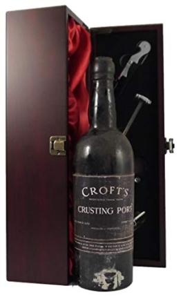 Croft's Crusting Port 1954 in einer mit Seide ausgestatetten Geschenkbox. Da zu vier Wein Zubehör, Korkenzieher, Giesser, Kapselabschneider,Weinthermometer, 1 x 750ml - 1